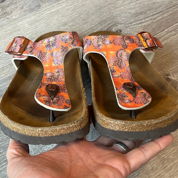 Birkenstock Papillio Gizeh Thong Sandals Orange Floral Womens 10 EU 41 - Picture 2 of 7